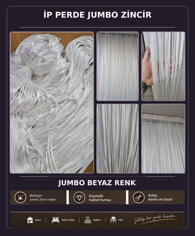 İP PERDE ÖZEL SERİ JUMBO ZİNCİR BEYAZ RENK EN 100 CM BOY 300 CM - 1