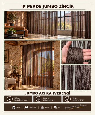 İP PERDE ÖZEL SERİ KALIN ZİNCİR ACI KAHVE RENK (100 * 300) KORNİŞ VE RUSTİK KULLANIM - 2