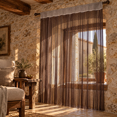 İP PERDE ÖZEL SERİ KALIN ZİNCİR ACI KAHVE RENK (100 * 300) KORNİŞ VE RUSTİK KULLANIM - 6