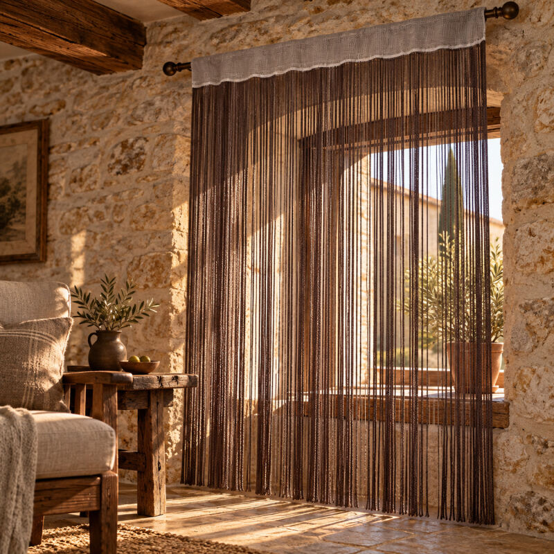 İP PERDE ÖZEL SERİ KALIN ZİNCİR ACI KAHVE RENK (100 * 300) KORNİŞ VE RUSTİK KULLANIM - 6