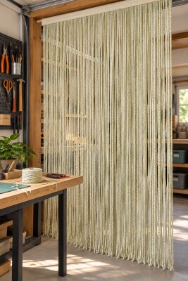 İP PERDE ÖZEL SERİ KALIN ZİNCİR ALTIN SİMLİ PASTEL AÇIK YEŞİL RENK (100 * 300) KORNİŞ VE RUSTİK KULLANIM - 5