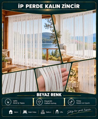 İP PERDE ÖZEL SERİ KALIN ZİNCİR BEYAZ EN 100 CM BOY 300 CM KORNİŞ VE RUSTİK KULLANIMLI - 2