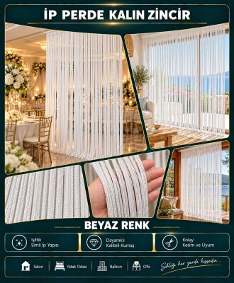 İP PERDE ÖZEL SERİ KALIN ZİNCİR BEYAZ EN 100 CM BOY 300 CM KORNİŞ VE RUSTİK KULLANIMLI - 3