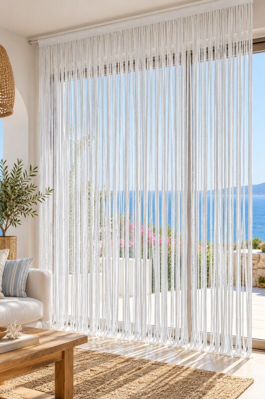 İP PERDE ÖZEL SERİ KALIN ZİNCİR BEYAZ EN 100 CM BOY 300 CM KORNİŞ VE RUSTİK KULLANIMLI - 4