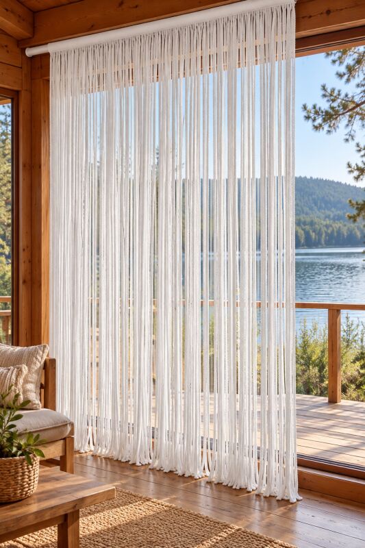 İP PERDE ÖZEL SERİ KALIN ZİNCİR BEYAZ EN 100 CM BOY 300 CM KORNİŞ VE RUSTİK KULLANIMLI - 8
