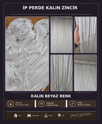 İP PERDE ÖZEL SERİ KALIN ZİNCİR BEYAZ RENK EN 100 CM BOY 300 CM - AKÇA TEKSTİL