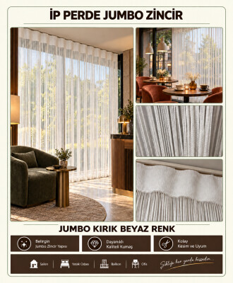 İP PERDE ÖZEL SERİ KALIN ZİNCİR KIRIK BEYAZ RENK (100 * 300) KORNİŞ VE RUSTİK KULLANIM - 2