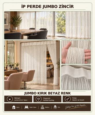 İP PERDE ÖZEL SERİ KALIN ZİNCİR KIRIK BEYAZ RENK (100 * 300) KORNİŞ VE RUSTİK KULLANIM - 3
