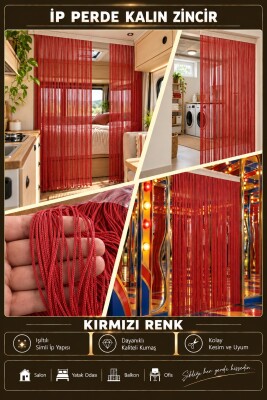 İP PERDE ÖZEL SERİ KALIN ZİNCİR KIRMIZI EN 100 CM BOY 300 CM KORNİŞ VEYA RUSTİK KULLANILABİLİR - 2