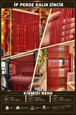 İP PERDE ÖZEL SERİ KALIN ZİNCİR KIRMIZI EN 100 CM BOY 300 CM KORNİŞ VEYA RUSTİK KULLANILABİLİR - 3