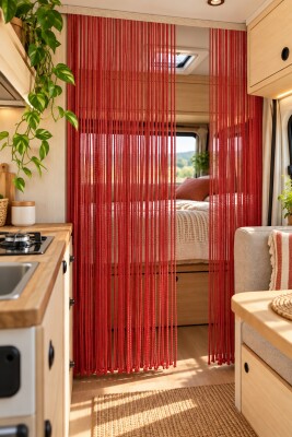 İP PERDE ÖZEL SERİ KALIN ZİNCİR KIRMIZI EN 100 CM BOY 300 CM KORNİŞ VEYA RUSTİK KULLANILABİLİR - 4