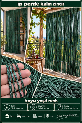 İP PERDE ÖZEL SERİ KALIN ZİNCİR KOYU YEŞİL RENK (KORNİŞ & RUSTİK) EN 100 CM BOY 300 CM - 2