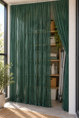 İP PERDE ÖZEL SERİ KALIN ZİNCİR KOYU YEŞİL RENK (KORNİŞ & RUSTİK) EN 100 CM BOY 300 CM - 4