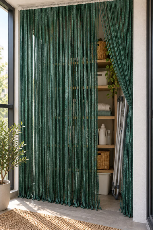 İP PERDE ÖZEL SERİ KALIN ZİNCİR KOYU YEŞİL RENK (KORNİŞ & RUSTİK) EN 100 CM BOY 300 CM - 4