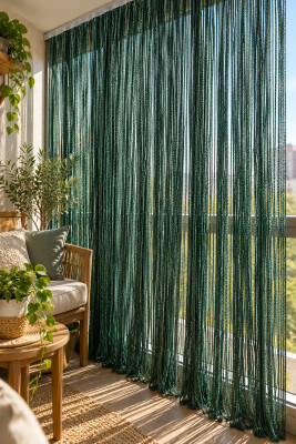 İP PERDE ÖZEL SERİ KALIN ZİNCİR KOYU YEŞİL RENK (KORNİŞ & RUSTİK) EN 100 CM BOY 300 CM - 8