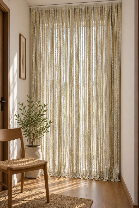 İP PERDE ÖZEL SERİ MEGA KALIN ZİNCİR GÜMÜŞ SİMLİ GOLD RENK (KORNİŞ & RUSTİK) EN 100 CM BOY 300 CM - 4