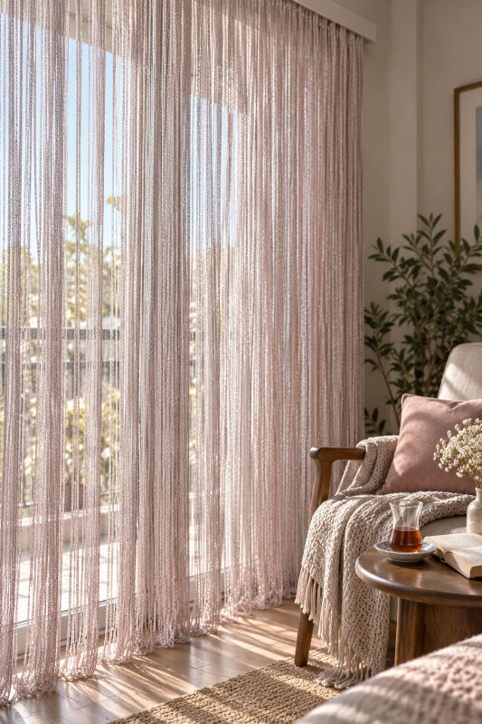 İP PERDE ÖZEL SERİ MEGA KALIN ZİNCİR GÜMÜŞ SİMLİ PUDRA RENK (100 * 300) KORNİŞ VE RUSTİK KULLANILABİLİR - 8