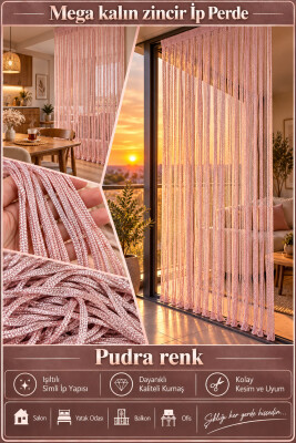 İP PERDE ÖZEL SERİ MEGA KALIN ZİNCİR PUDRA RENK (100 * 300) KORNİŞ VE RUSTİK KULLANILABİLİR - 2