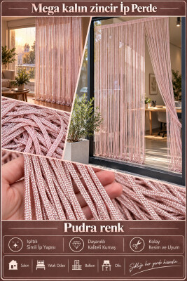 İP PERDE ÖZEL SERİ MEGA KALIN ZİNCİR PUDRA RENK (100 * 300) KORNİŞ VE RUSTİK KULLANILABİLİR - 3