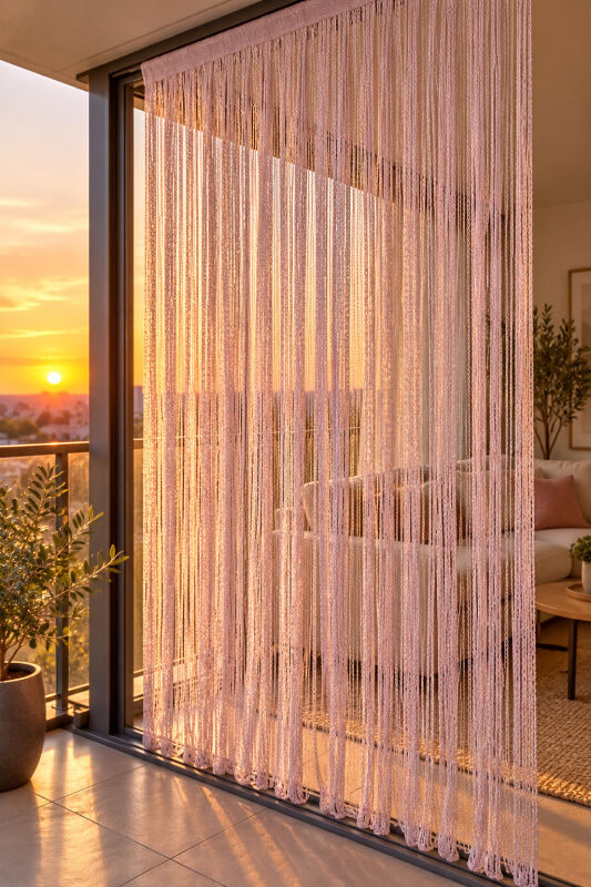 İP PERDE ÖZEL SERİ MEGA KALIN ZİNCİR PUDRA RENK (100 * 300) KORNİŞ VE RUSTİK KULLANILABİLİR - 7