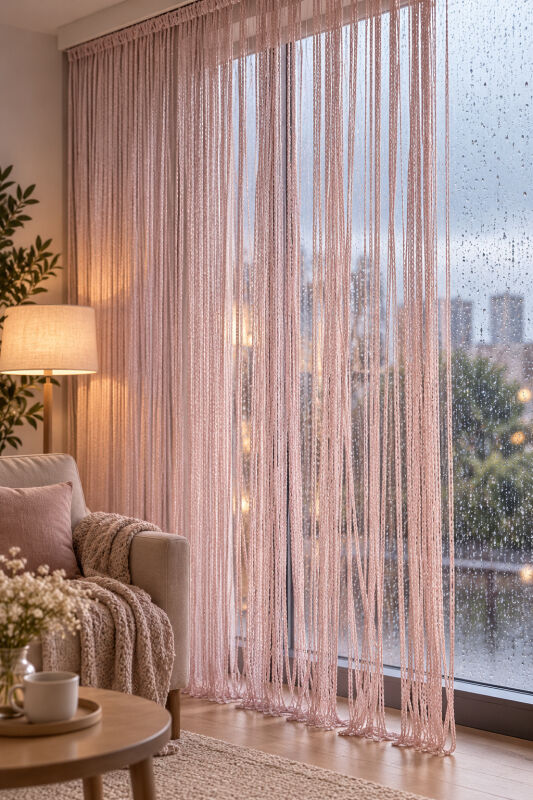 İP PERDE ÖZEL SERİ MEGA KALIN ZİNCİR PUDRA RENK (100 * 300) KORNİŞ VE RUSTİK KULLANILABİLİR - 8