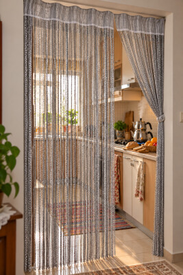 İP PERDE ÖZEL SERİ ZİNCİR GÜMÜŞ SİMLİ GRİ & ANTRASİT RENK (KORNİŞ+RUSTİK) EN 100 CM BOY 300 CM - 5