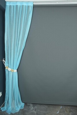 KARDELEN MODEL TURKUAZ RENK TEK KANAT Pileli Fon Perde 75*260 cm - 4