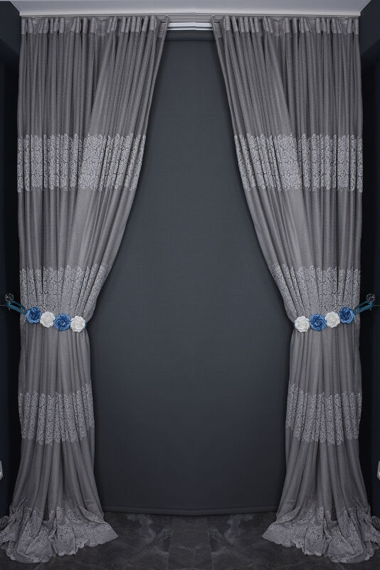 KDK 1260 DESEN GRİ RENK TEK KANAT Hazır dikilmiş Pileli Fon Perde 300*260 cm - 7