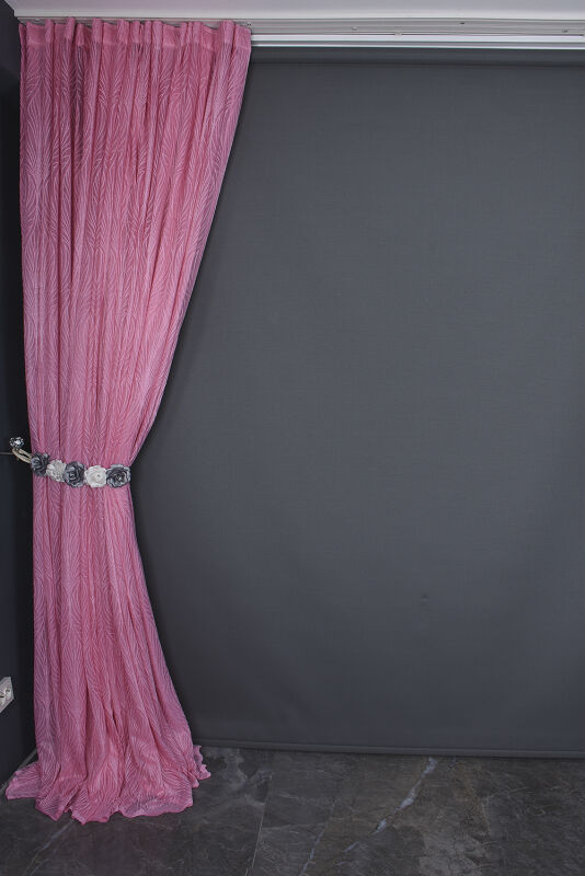 KDK 2580 DESEN PEMBE RENK TEK KANAT Hazır dikilmiş Pileli Fon Perde 300*260 cm - 5