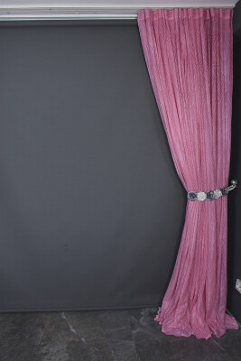 KDK 2580 DESEN PEMBE RENK TEK KANAT Hazır dikilmiş Pileli Fon Perde 300*260 cm - 6