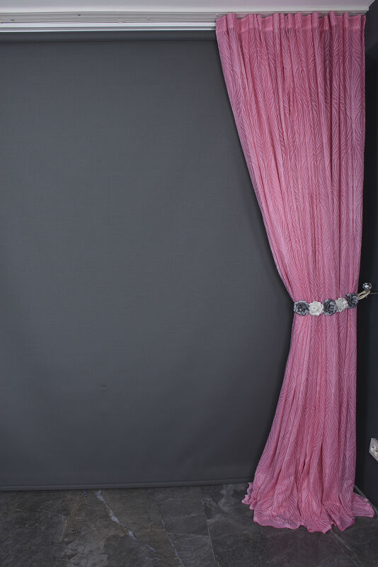 KDK 2580 DESEN PEMBE RENK TEK KANAT Hazır dikilmiş Pileli Fon Perde 300*260 cm - 6