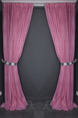 KDK 2580 DESEN PEMBE RENK TEK KANAT Hazır dikilmiş Pileli Fon Perde 300*260 cm - 7