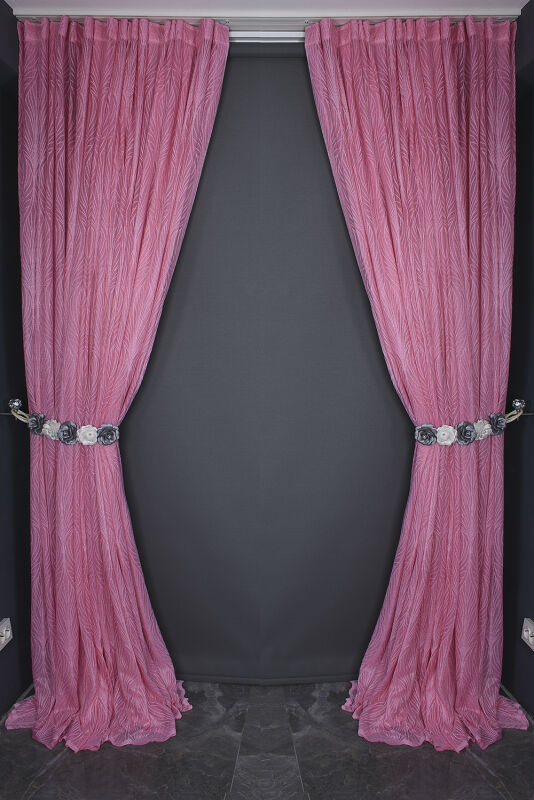 KDK 2580 DESEN PEMBE RENK TEK KANAT Hazır dikilmiş Pileli Fon Perde 300*260 cm - 7