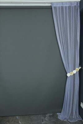 KÜÇÜK BAKLAVA MODEL LİLA RENK TEK KANAT Pileli Fon Perde 75*260 cm - 4