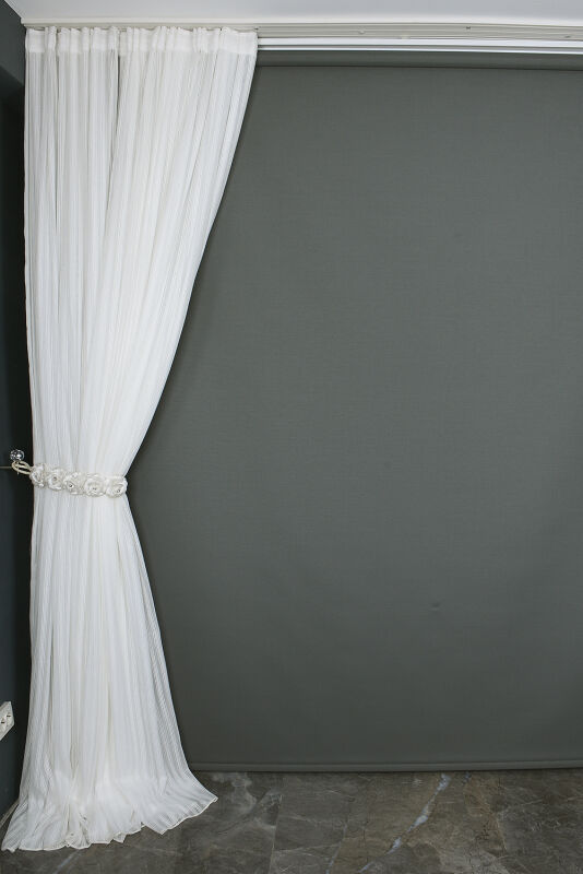 MAKARNA 550 MODEL SİMLİ KIRIK BEYAZ RENK HAZIR DİKİLMİŞ PİLELİ TÜL PERDE 300*260 - 7