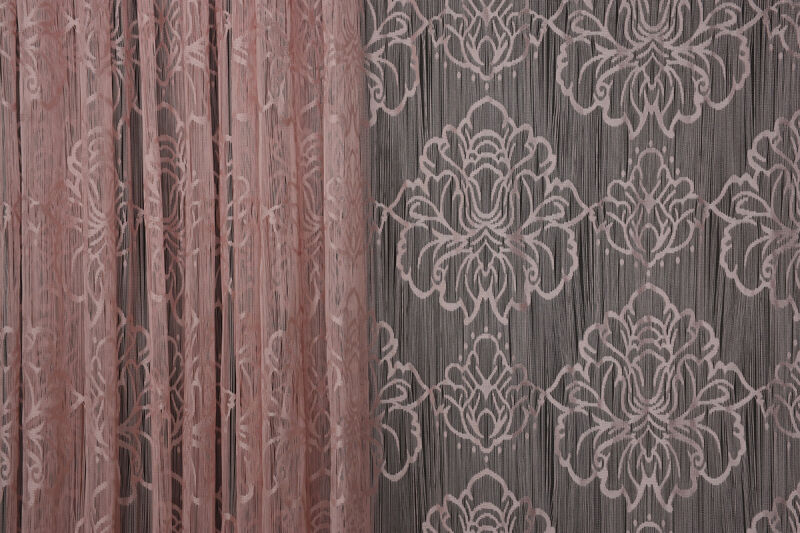 ÖRÜMCEK MODEL PUDRA RENK İP PERDE HAZIR DÜĞMELERİ DİKİLMİŞ İP PERDE 300*280 cm - 3