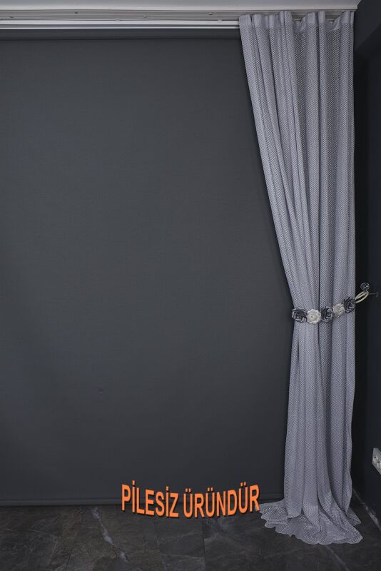 PETEK MODEL GRİ RENK TEK KANAT PİLESİZ Hazır dikilmiş Fon Perde 150*260 cm - 9