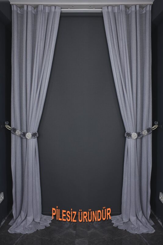 PETEK MODEL GRİ RENK TEK KANAT PİLESİZ Hazır dikilmiş Fon Perde 150*260 cm - 10