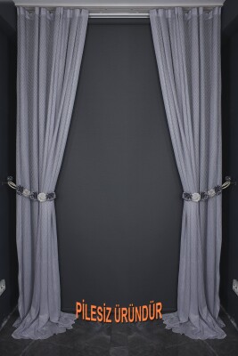 PETEK MODEL GRİ RENK TEK KANAT PİLESİZ Hazır Fon Perde 200*260 cm - 10