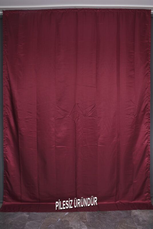 SATEN FONLUK PİLESİZ BORDO RENK TEK KANAT FON PERDE En 200 Cm Boy 260 Cm - 1