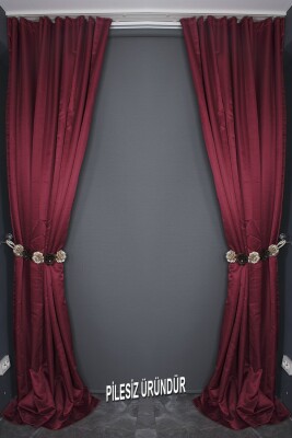 SATEN FONLUK PİLESİZ BORDO RENK TEK KANAT FON PERDE En 200 Cm Boy 260 Cm - 2