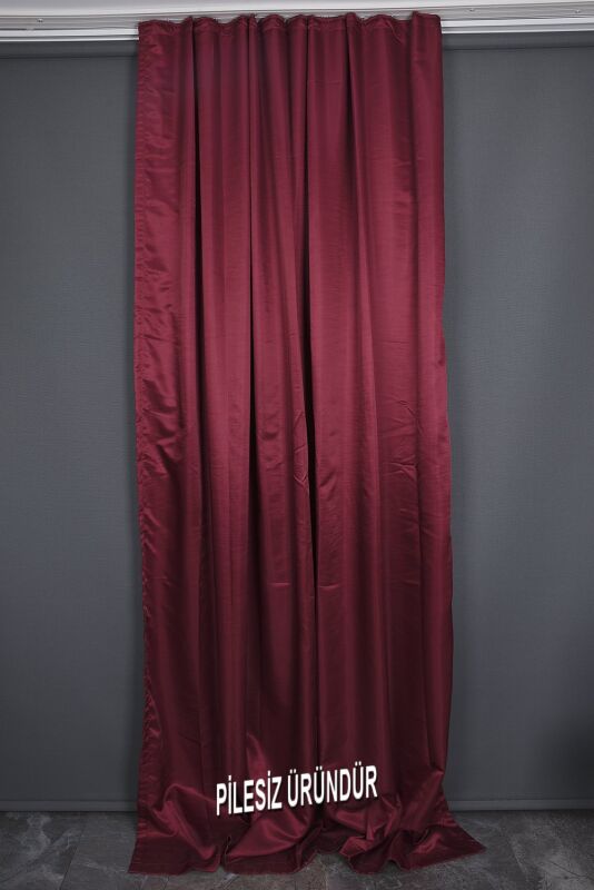 SATEN FONLUK PİLESİZ BORDO RENK TEK KANAT FON PERDE En 200 Cm Boy 260 Cm - 4