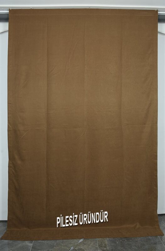 SATEN FONLUK PİLESİZ KAHVERENGİ RENK TEK KANAT FON PERDE En 200 Cm Boy 260 Cm - 1