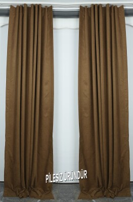 SATEN FONLUK PİLESİZ KAHVERENGİ RENK TEK KANAT FON PERDE En 200 Cm Boy 260 Cm - 2
