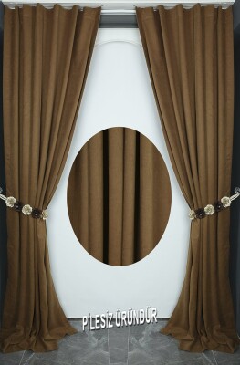 SATEN FONLUK PİLESİZ KAHVERENGİ RENK TEK KANAT FON PERDE En 200 Cm Boy 260 Cm - 7