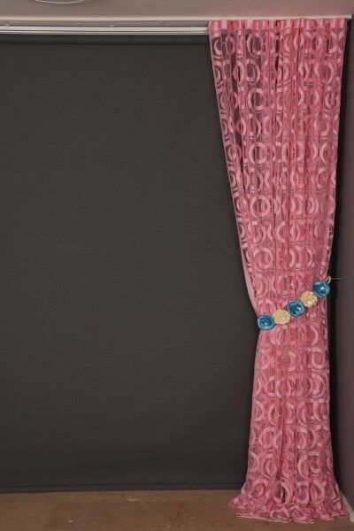 VAKKO MODEL PEMBE RENK İP PERDE HAZIR DÜĞMELERİ DİKİLMİŞ İP PERDE 300*270 cm - 7