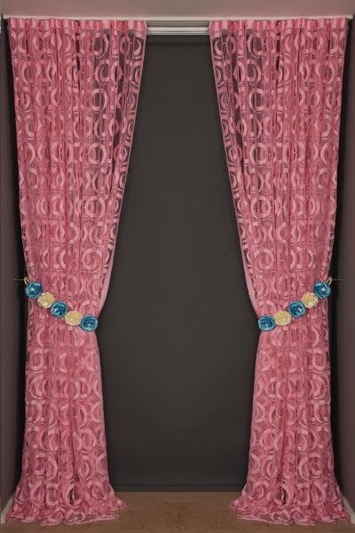 VAKKO MODEL PEMBE RENK İP PERDE HAZIR DÜĞMELERİ DİKİLMİŞ İP PERDE 300*270 cm - 8
