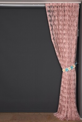YAPRAK MODEL PUDRA RENK TEK KANAT Hazır dikilmiş Pileli Fon Perde 75*260 cm - 3