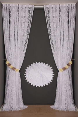 YAPRAK MODEL VİZON RENK İP PERDE HAZIR DÜĞMELERİ DİKİLMİŞ İP PERDE 300*270 cm - 8